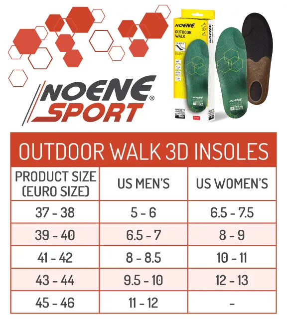 Outdoor Walk 3D Insole Size Guide